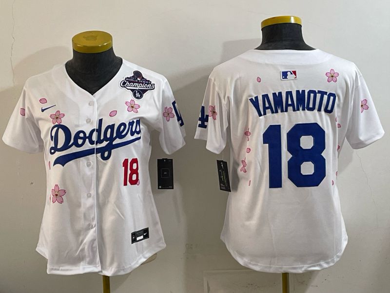 Women Los Angeles Dodgers #18 Yamamoto White Sakura Edition 2026 Nike MLB Jersey 007->women mlb jersey->Women Jersey
